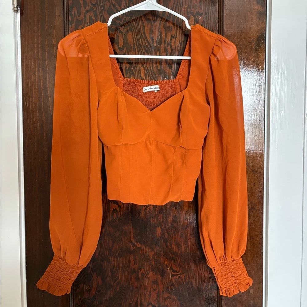 Abercrombie & Fitch Orange Crop Sweetheart Neckline Sheer Long-sleeve